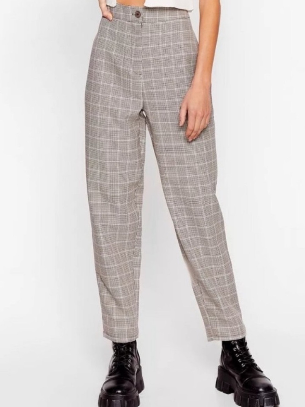 Nasty Gal Brown and Cream Houndstooth Trouser Pants- Size 12